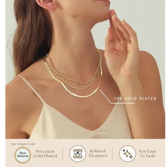 Gold Layered Necklaces for Women, 14K Gold Plated Dainty Gold Chain Choker - Picture 4 of 7